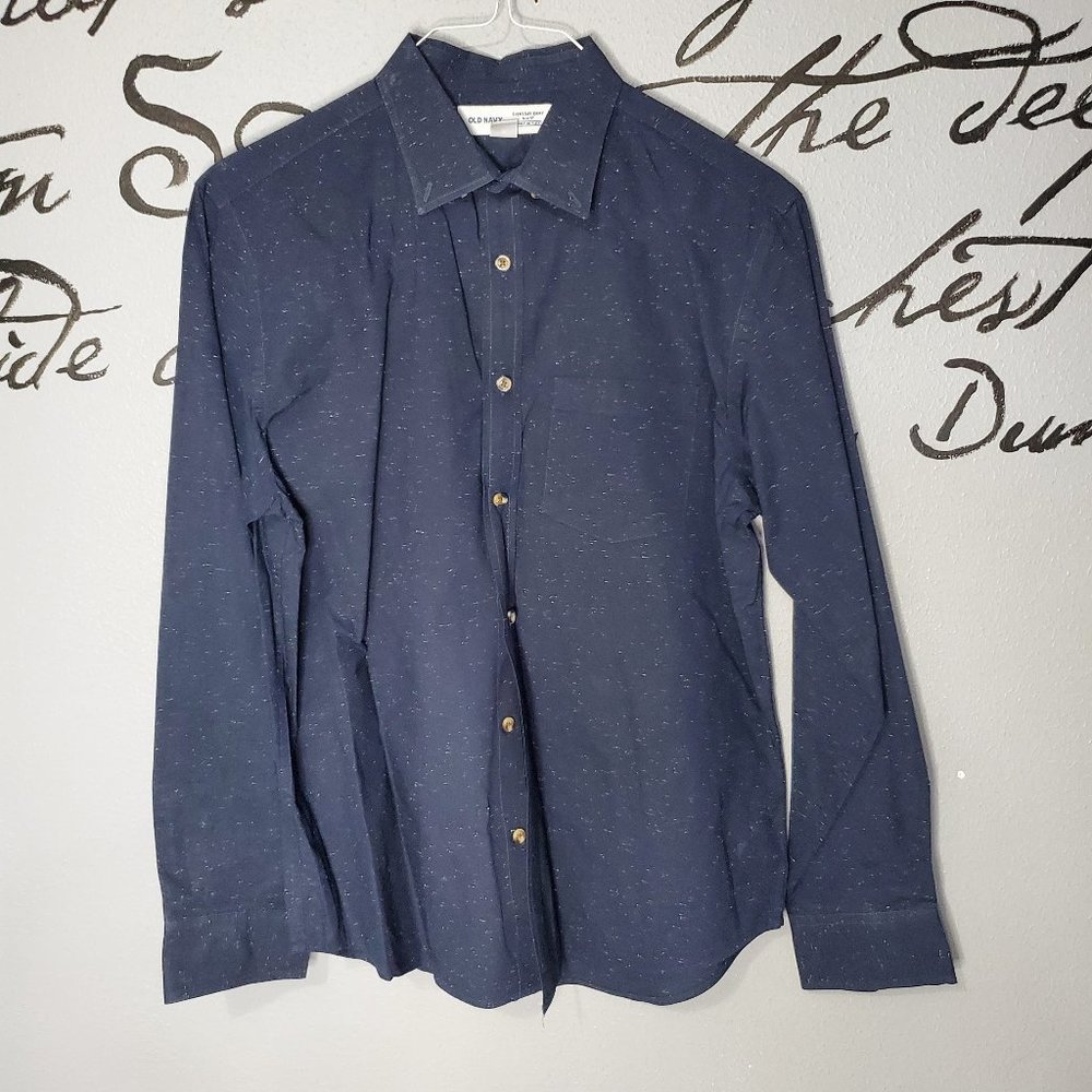 Old Navy Everyday Shirt Slim-Fit Built-In Flex, Blue White Flecks, M